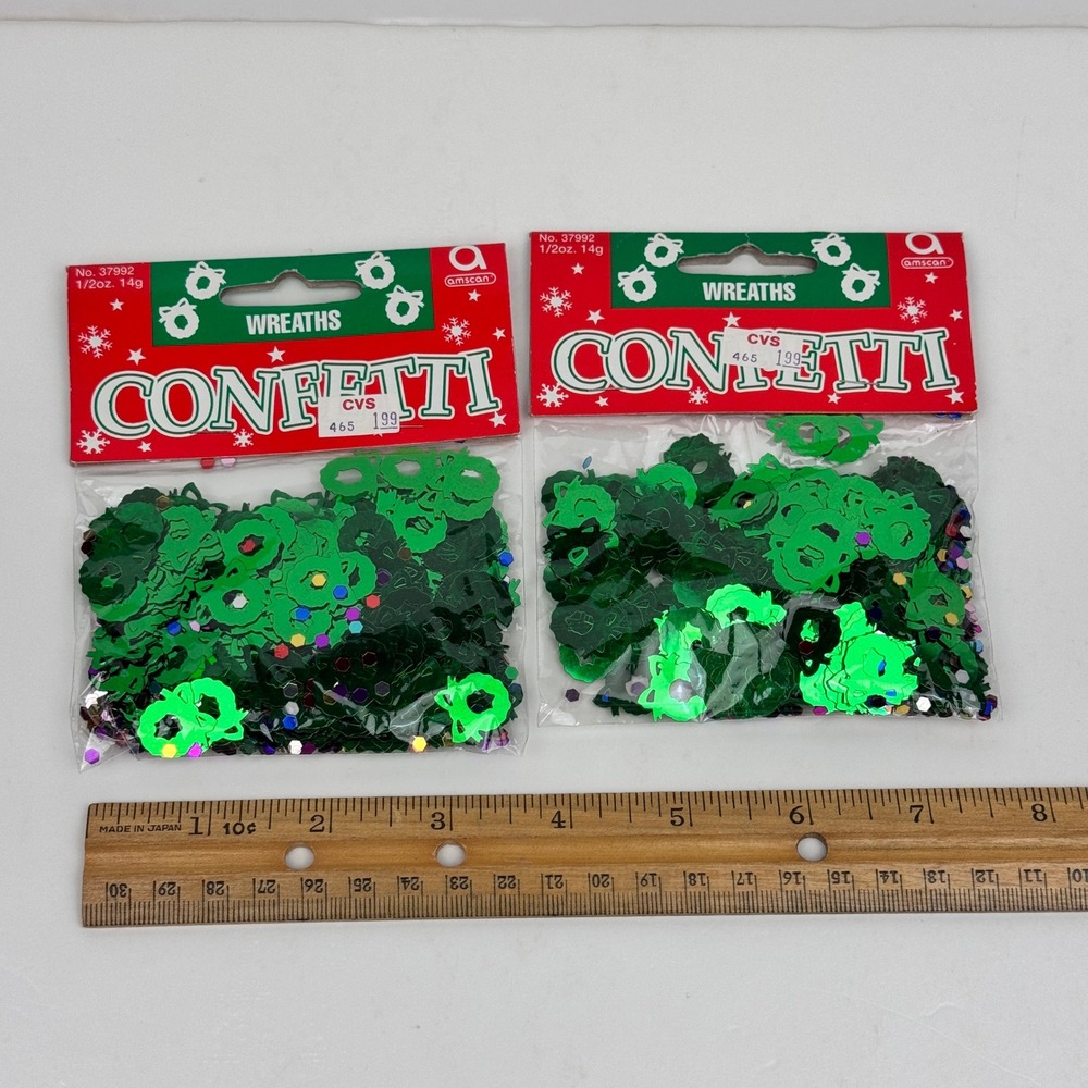 2 Packages Vtg Amscan Sealed Wreath Confetti Metallic Christmas Holiday Rainbow